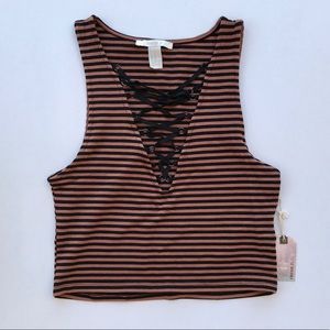 Forever 21 Striped Lace Up Tank Top
